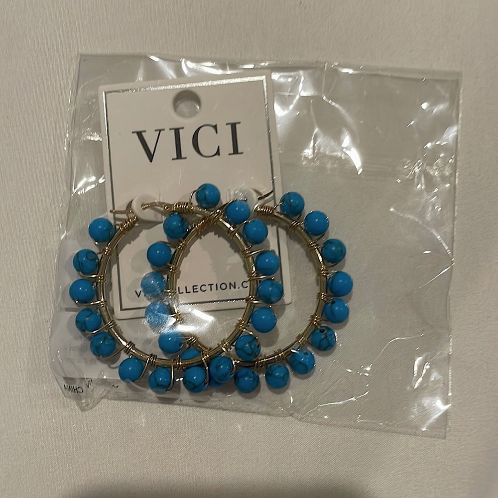 Gold turquoise hoop earrings